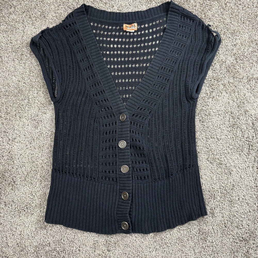 VTG Mudd Womens Small‎ Black Knit Crochet Cardigan Sweater Y2K Boho Layering